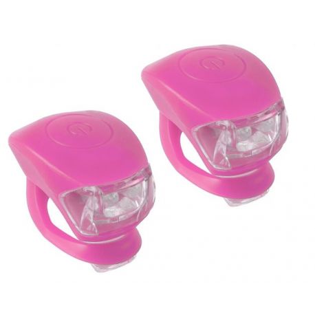 Cykelhjelm Pink M-wave LED cykellygtesæt